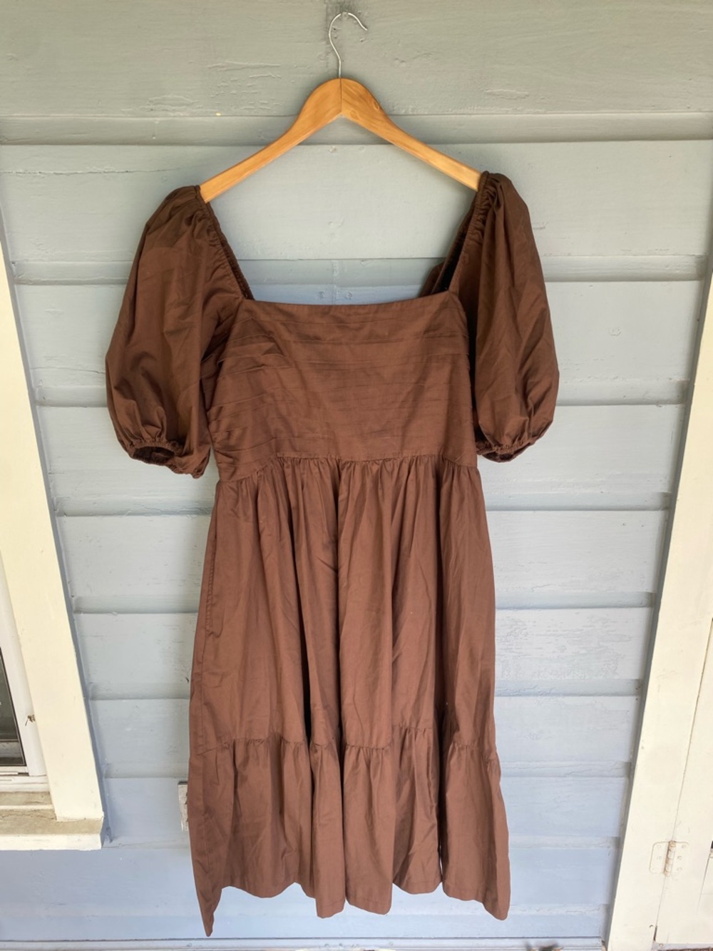 Abercrombie & Fitch Brown Puff Sleeve Emerson Poplin Midi Dress Brown  LT - Picture 2 of 4